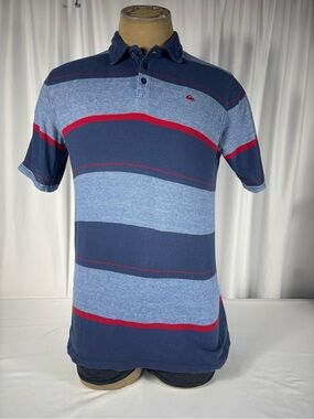 Quiksilver Blue Striped Polo Shirt Men's XL Short Sleeve Cotton Y2K